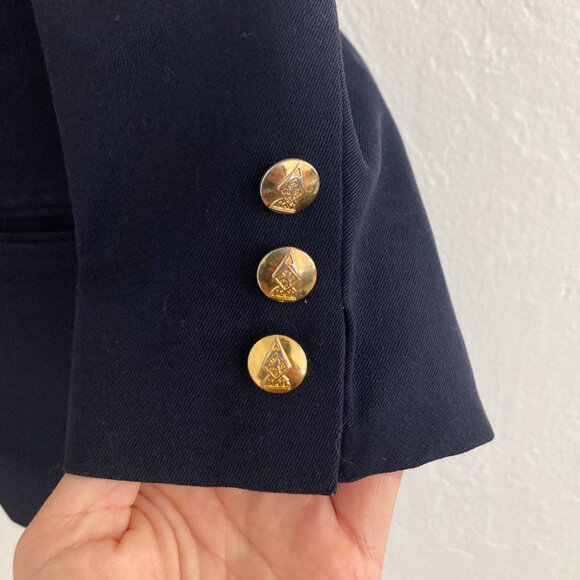 Vintage Austin Reed 100% Wool Navy Blue Blazer Double Breasted Preppy Academia 6 - Picture 5 of 14